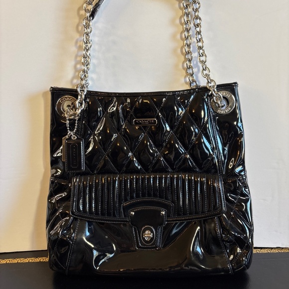 COACH POPPY LIQUID GLASS PURSE - BLACK CHAIN SHOULDER CROSS BODY HANDBAG - Picture 2 of 15